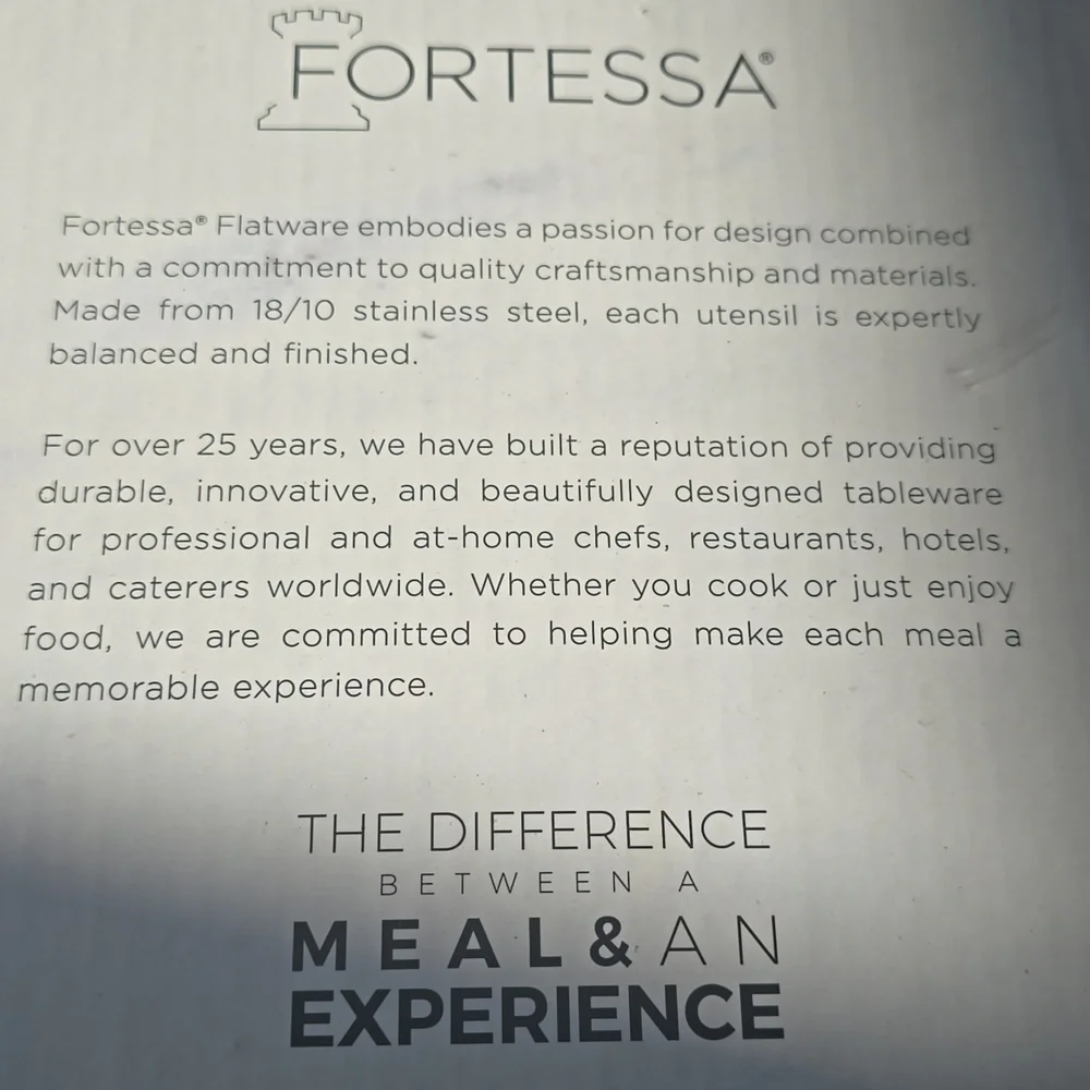 Fortessa Elegant Silver Orson 20 Piece Flatware Set, Retail Price $210.00US